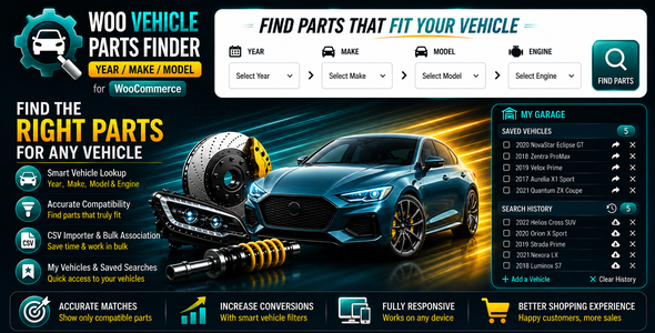 WooCommerce Vehicle Parts Finder – Year/Make/Model/Engine/Category/Keyword