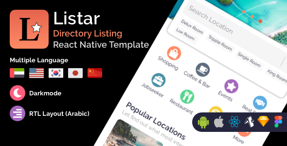 Listar – mobile React Native directory listing app template