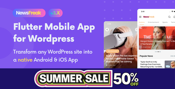 Newsfreak – Flutter Mobile App for WordPress
