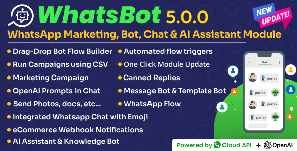 WhatsBot – WhatsApp Marketing, Bot, Chat & AI Personal Assistant Module for Perfex CRM