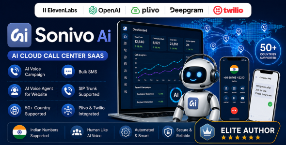 Sonivo - AI Call Center SaaS - AI Voice Agents, CRM, SIP Trunk & Bulk Calling (Nodejs Script)