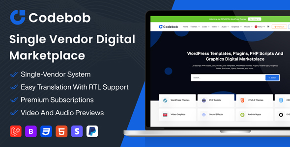 Codebob – Single-Vendor Digital Marketplace (SAAS)