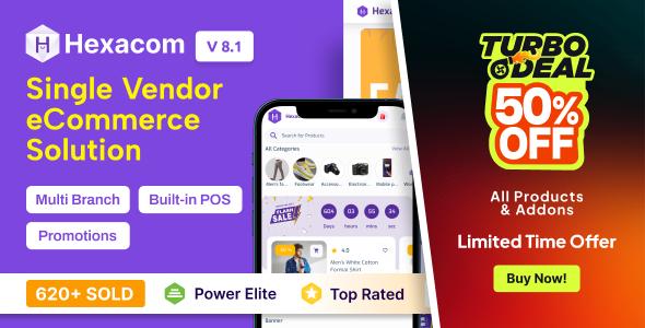 Hexacom single vendor eCommerce App with Website, Admin Panel and Delivery boy app