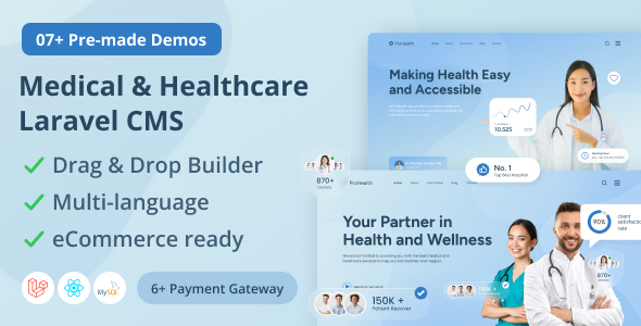 Prohealth – Medical and Healthcare Laravel CMS With Live Page Builder