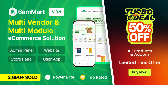 6amMart – Multivendor Food, Grocery, eCommerce, Parcel, Pharmacy delivery app with Admin & Website