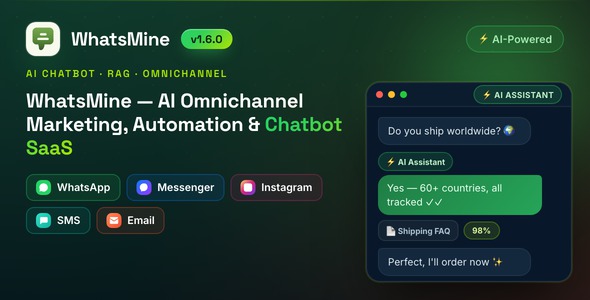 WhatsMine – AI Omnichannel Marketing, Automation & Chatbot SaaS (WhatsApp, Messenger, SMS & Email)