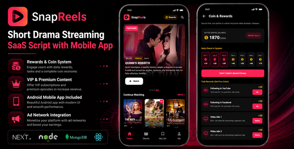 SnapReels – Short Drama Streaming SAAS Script with Android App