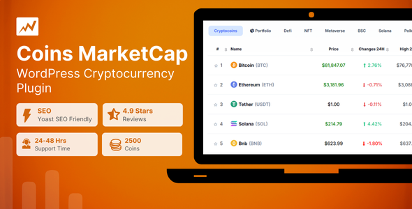 Coins MarketCap – WordPress Cryptocurrency Plugin