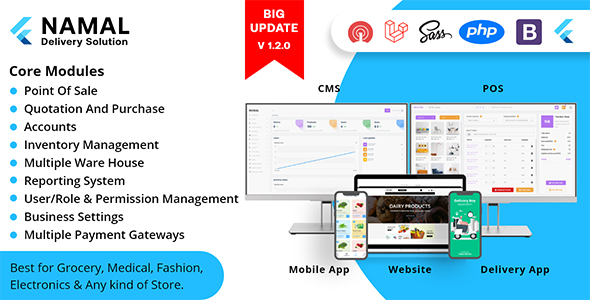 Namal – 5 in 1 Flutter Delivery Solution with POS for Single & Multiple Location Business Brand