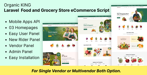 Organic King – Laravel  Food and Grocery Store Script