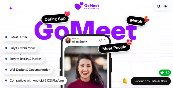 GoMeet – Complete Social Dating Mobile App – Online Dating – Match, Chat & Video Dating – Dating App