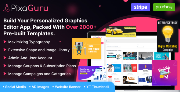PixaGuru – SAAS Platform to Create Graphics, Images, Social Media Posts, Ads, Banners, & Stories