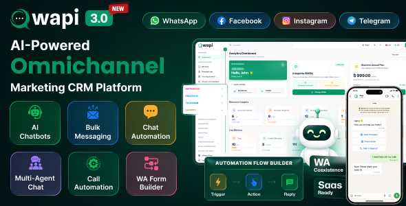 Wapi – WhatsApp CRM SaaS with Chatbot Flow Builder, API Automation & Multi-Tenant System