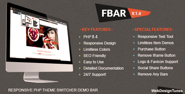 FBar – Responsive PHP Theme Switcher Demo Bar