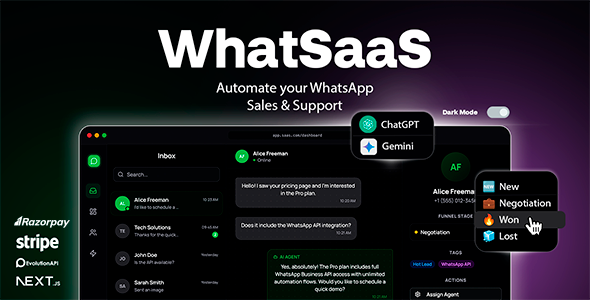 WhatSaaS – Multi-Tenant WhatsApp Sales & Support: Chatbots, Flow Builder & API Access