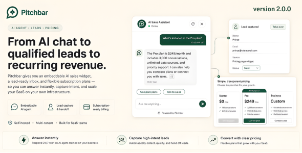 Pitchbar – Self-hosted SaaS Sales AI Widget for Any Website