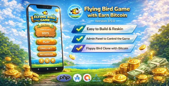 Flying Bird Game – Play to Earn Bitcoin with Admin Panel and Admob