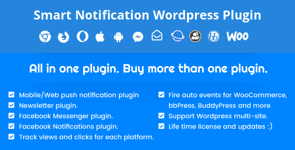 Smart Notification WordPress Plugin. Web & Mobile Push, FB Messenger, FB Notifications & Newsletter.