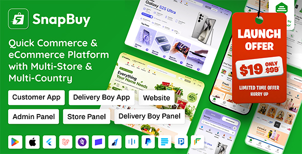 SnapBuy – Hyperlocal Quick Commerce and eCommerce With Flutter App, NextJs PWA Web and Laravel Panel